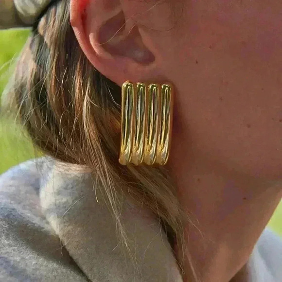 Preppy Women's 1 Pair Vintage Waterproof Stainless Steel Ribbed Earrings - Picture 7 of 9